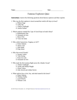 Famous Explorers Quiz